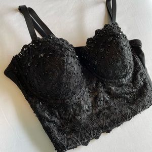 Black Lace Beaded Bralette
